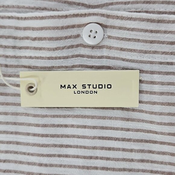 NEW Max Studio London Button Up Shirt Women's L Tan White Short Sleeve MSRP $138 - Picture 9 of 15